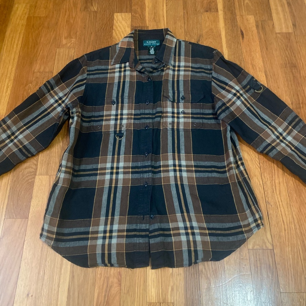 Ralph Lauren Black and Brown Plaid Shirt